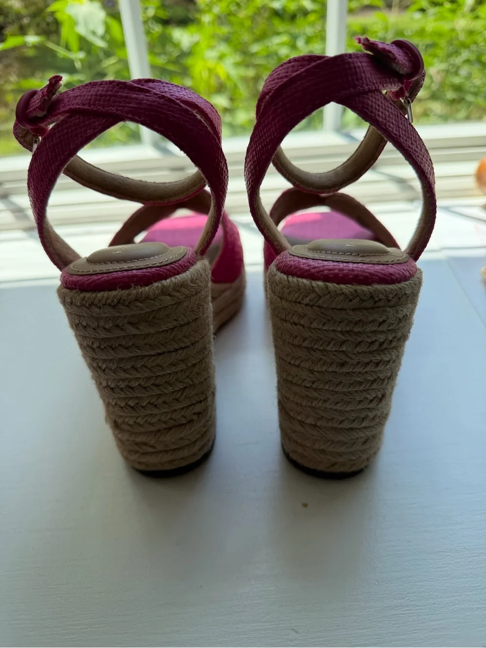 Kelly & Katie Fuchsia Wedge Sandals with Ankle Strap